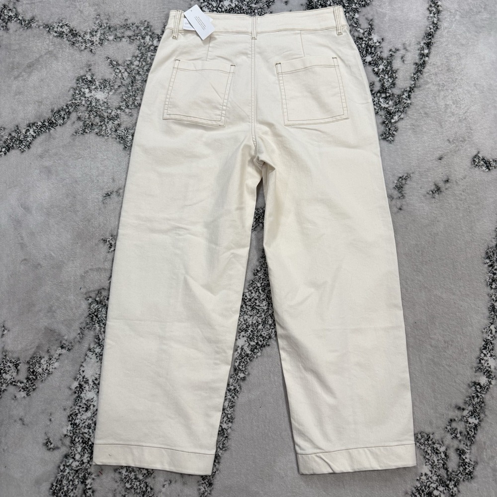 Chicos Straight Leg Ankle Utility Pants Womens Sz 12 White Stretch Crop Pockets - Picture 2 of 15